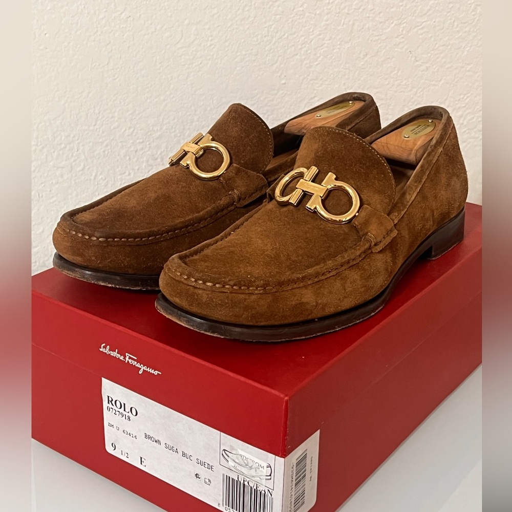 Salvatore Ferragamo Rolo Reversible Gancini Bit Suede Moccassins Loafers - Picture 3 of 6
